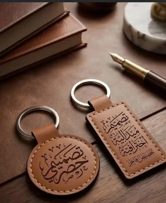 ميداليات مفاتيح جلد محفور عليها أسماء بالليزر